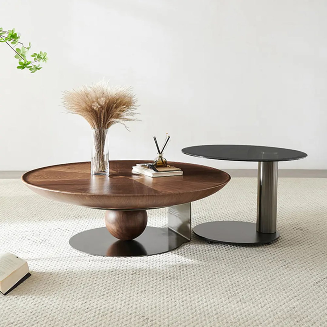 HEROICA Luxury Coffee Table Set – Wooden Top with Metal Base, Modern Living Room Tables