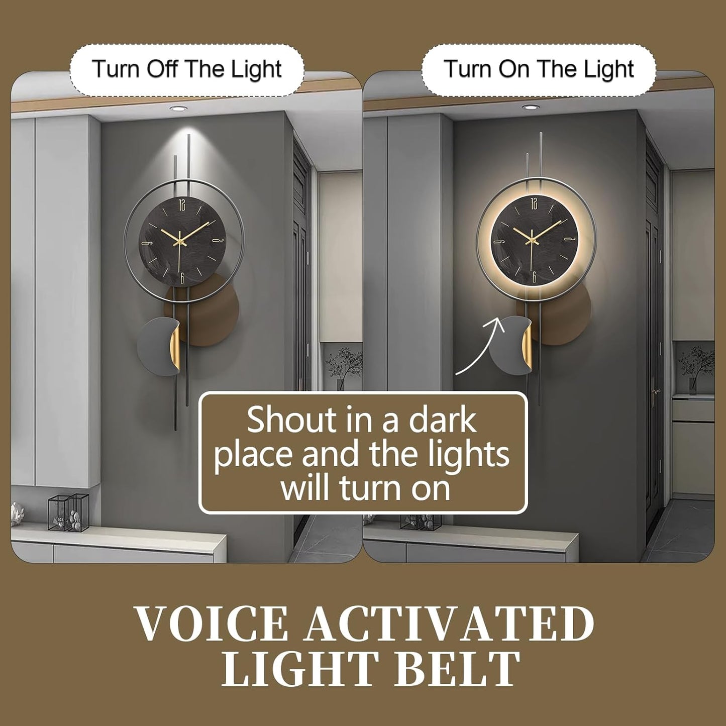Luxury Illuminated Wall Clock with LED Light – Modern Decorative Design for Living Room N I CREATIONS