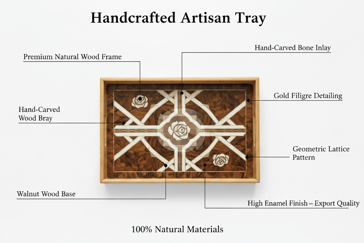 Premium Wooden Serving Tray with Enamel Inlay – Luxury Tea & Coffee Serving Tray