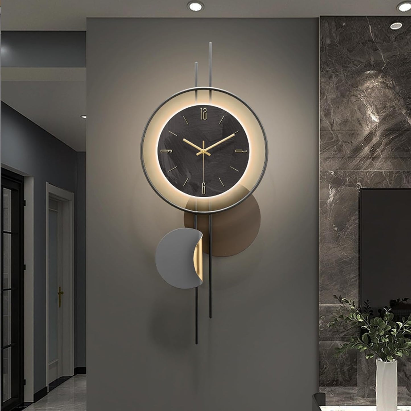 Luxury Illuminated Wall Clock with LED Light – Modern Decorative Design for Living Room N I CREATIONS