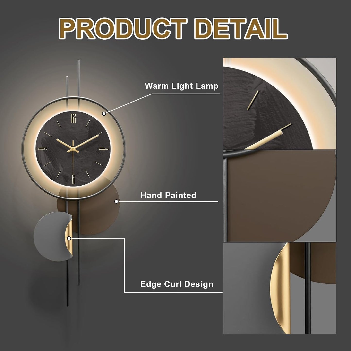 Luxury Illuminated Wall Clock with LED Light – Modern Decorative Design for Living Room N I CREATIONS