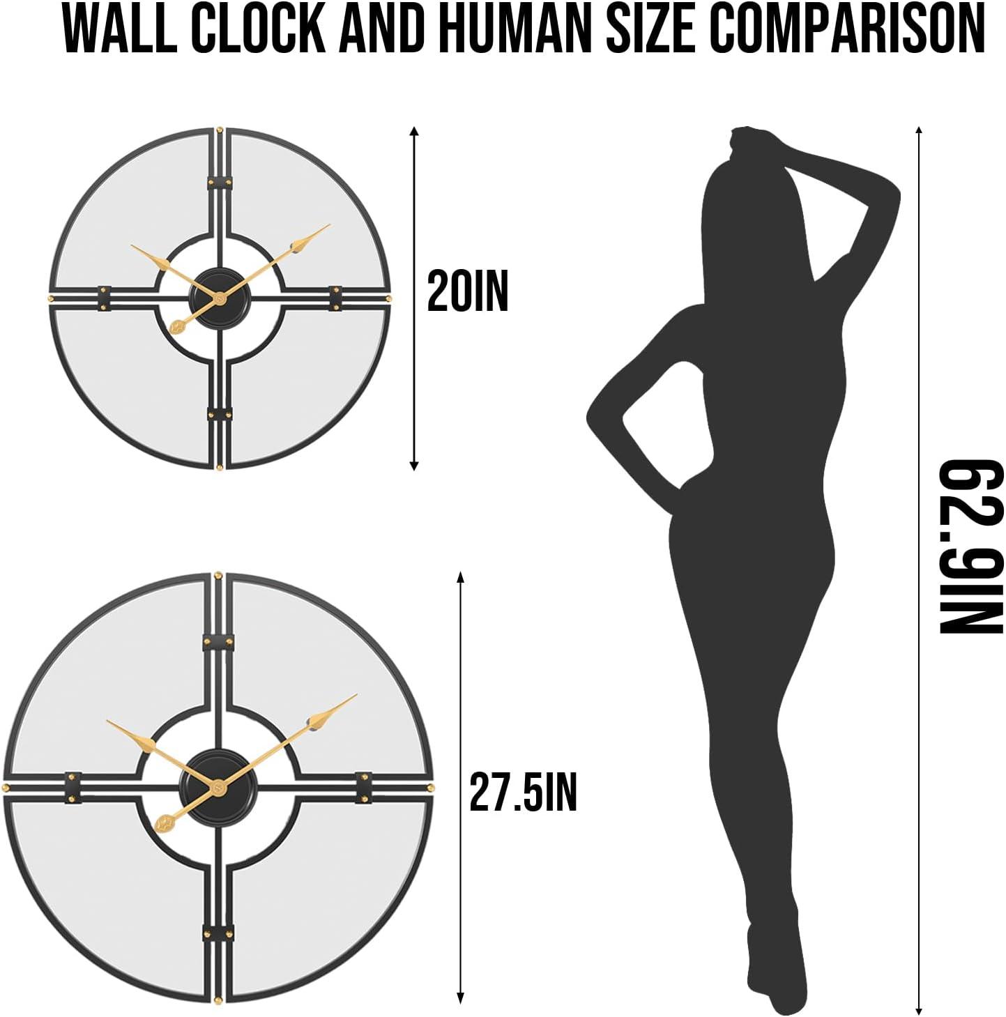 Clock with visible size dimensions – 20-inch mirror clock