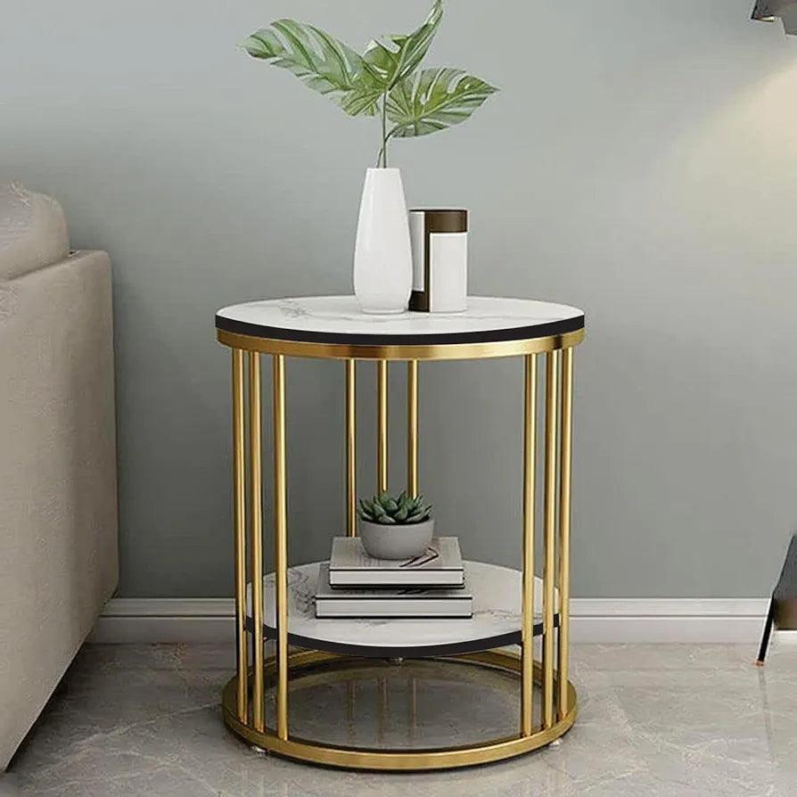 Elegant N I CREATIONS side table end with marble top and gold metal frame, perfect for home decor