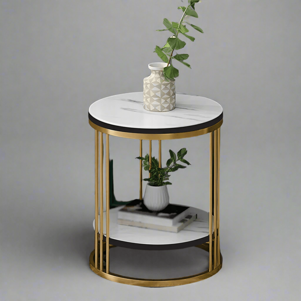 Elegant N I CREATIONS Side Table end with round marble top and gold metal frame for modern decor
