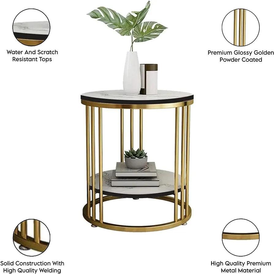 N I CREATIONS Side Table end with premium glossy finish and solid metal construction, perfect for home decor