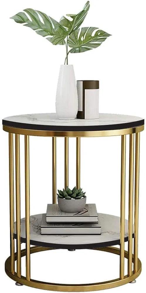 N I CREATIONS Side Table end with a marble top and gold metal frame, perfect for any home decor