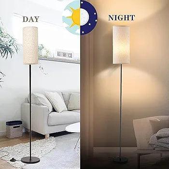 N I CREATIONS Standing floor lamp showing day and night lighting effects in a cozy living room setting
