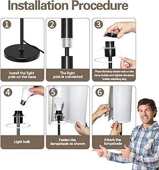 Installation guide featuring steps to assemble the N I CREATIONS standing floor lamp with easy instructions