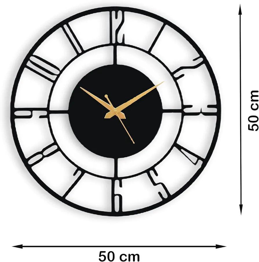 Stylish analog wall clock from N I CREATIONS featuring a modern black and gold design, 50 cm diameter