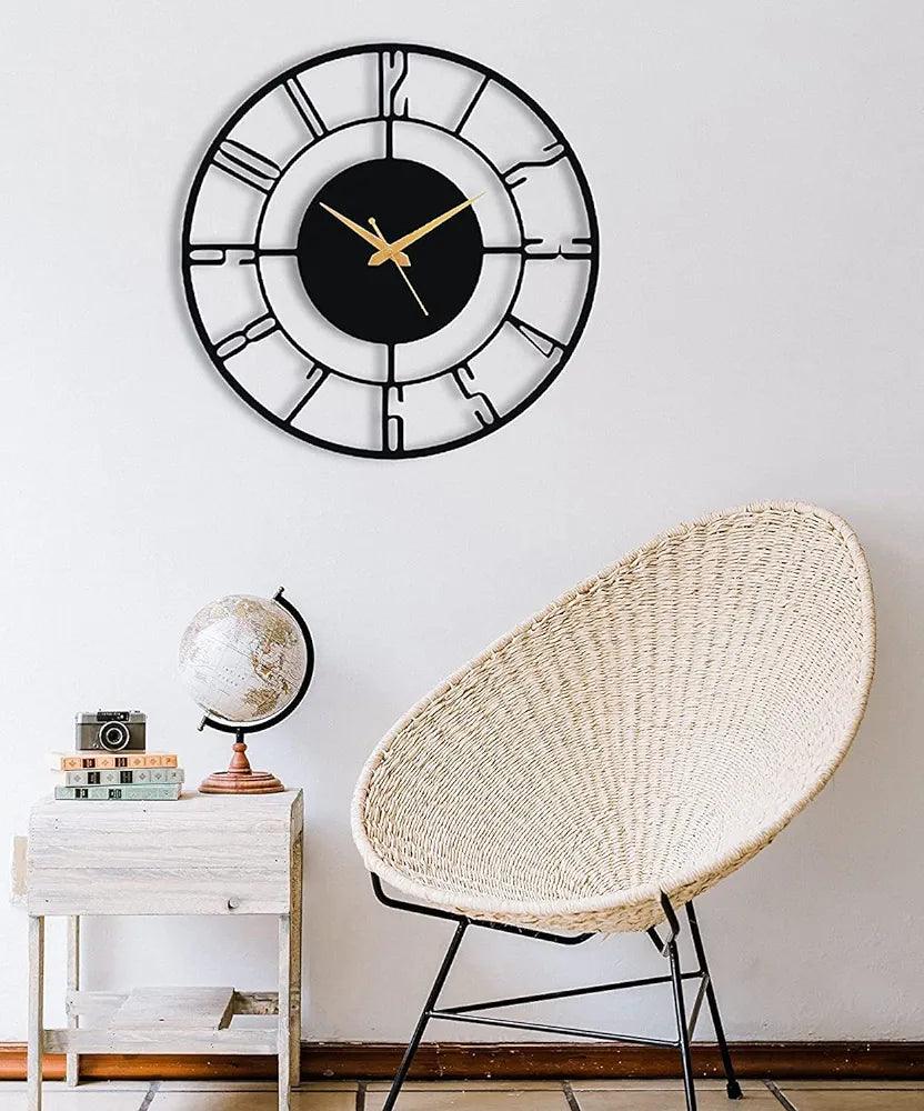 N I CREATIONS Stylish analog wall clock with a sleek black design for home decor