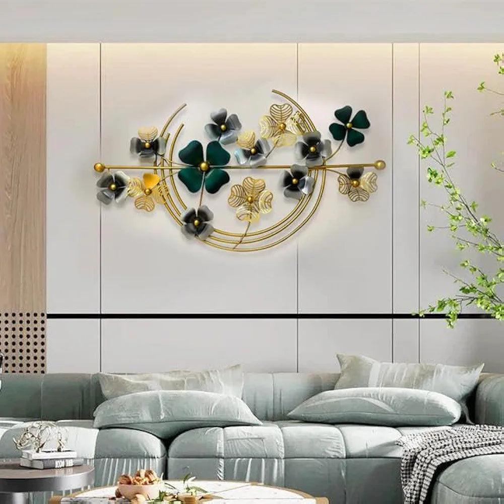 Elegant N I CREATIONS wall art featuring floral design in gold and green, perfect for home decor