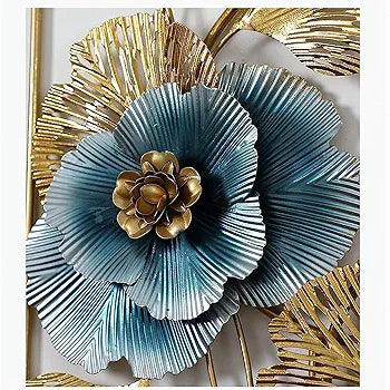 N I CREATIONS Blue and Gold Floral Wall Art with Elegant Leaf Motif for Home Decor