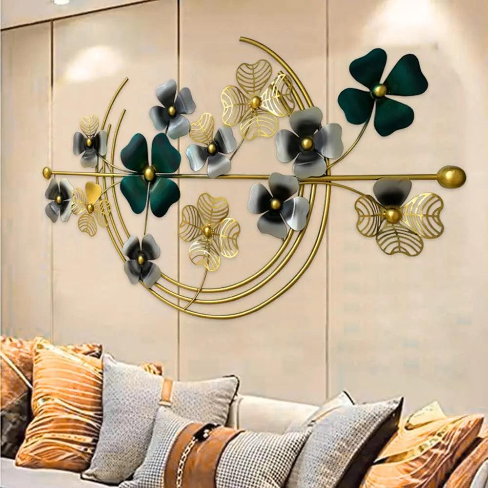 N I CREATIONS elegant wall art featuring metal flowers in green and gold tones for home decor