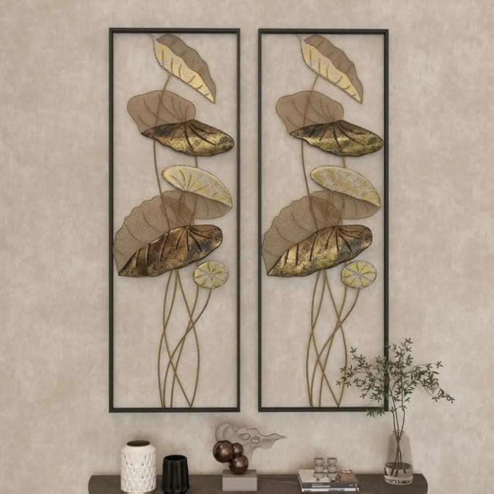N I CREATIONS wall art featuring decorative metal leaves in stylish frames for home decor