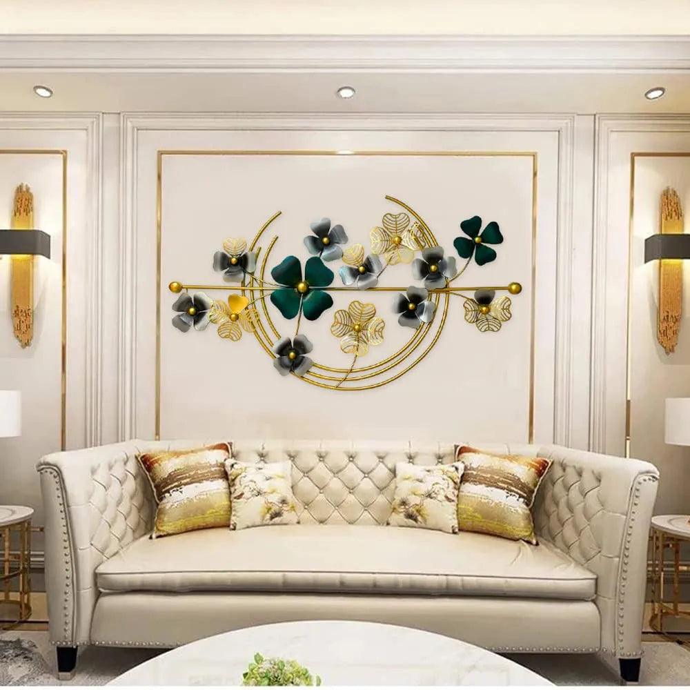 Elegant wall art featuring floral design in green and gold, perfect for modern home decor