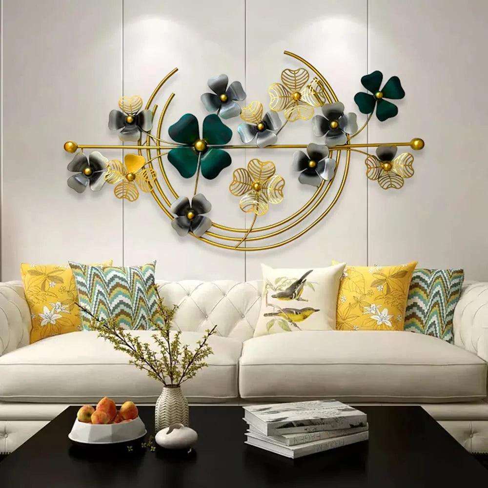 Elegant N I CREATIONS wall art featuring colorful flowers in gold and green, enhancing modern home decor