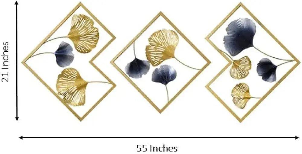 Elegant N I CREATIONS wall art featuring gold and navy floral designs in a unique diamond layout