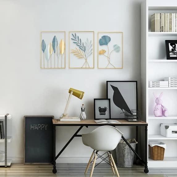 Stylish wall art featuring botanical prints in gold and blue frames for modern home decor