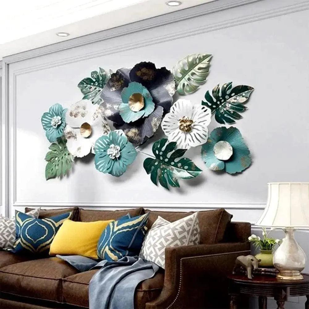 N I CREATIONS Metal Floral Wall Art in Blue and Green for Stylish Home Decor