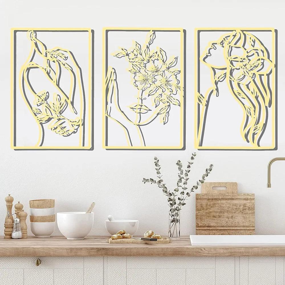 N I CREATIONS modern wall art set with three elegant line drawings for stylish home decor
