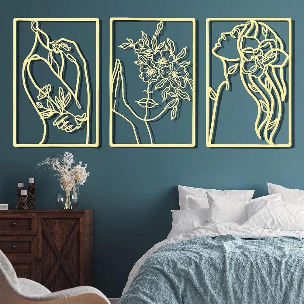 N I CREATIONS elegant wall art featuring three line designs of women and flowers for home decoration