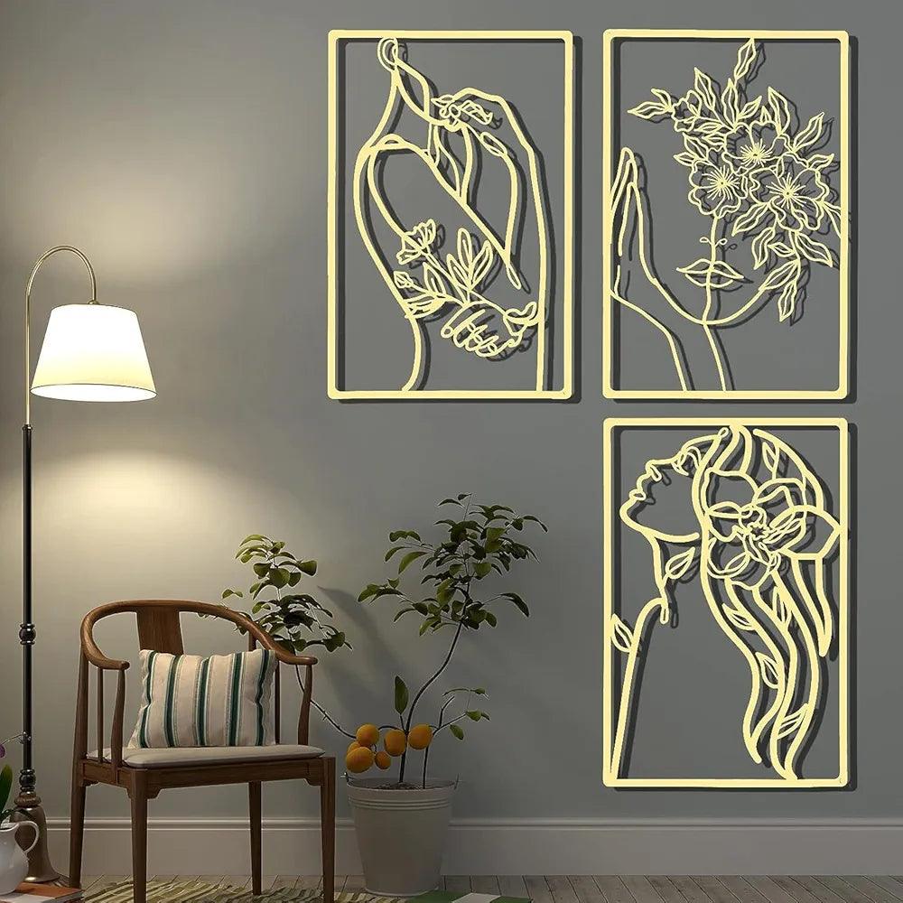 N I CREATIONS wall art set featuring elegant line drawings of figures and flowers for modern home decor