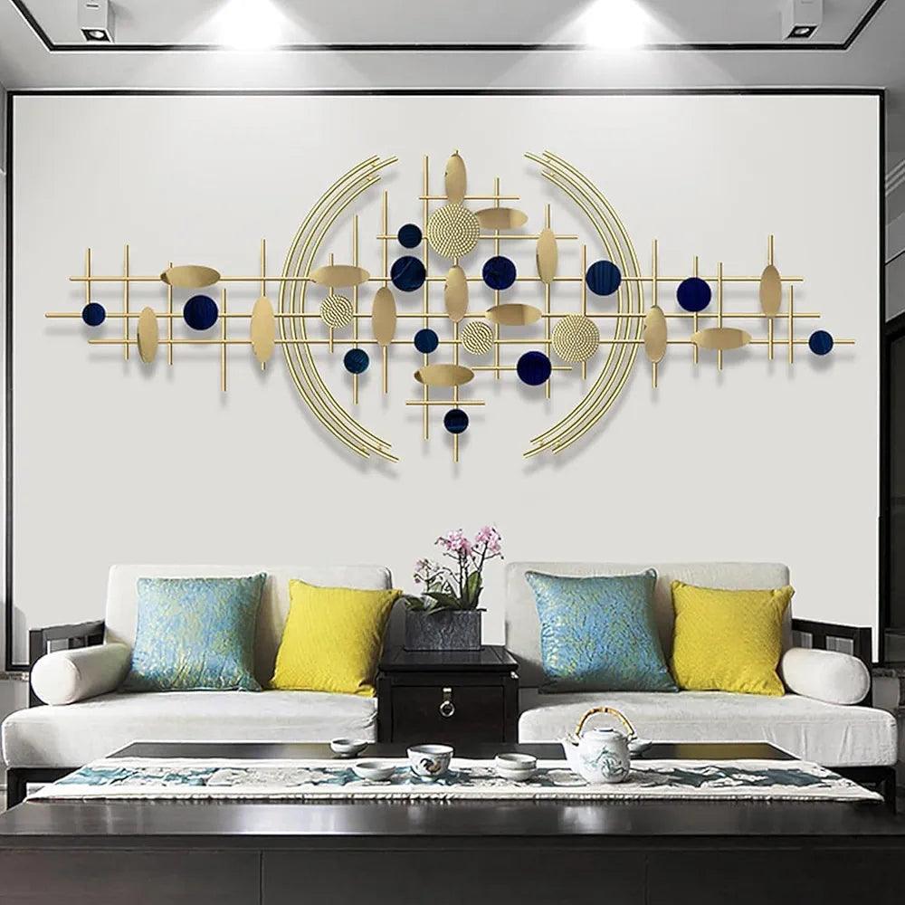Modern gold and navy blue wall art with abstract design for stylish home decor