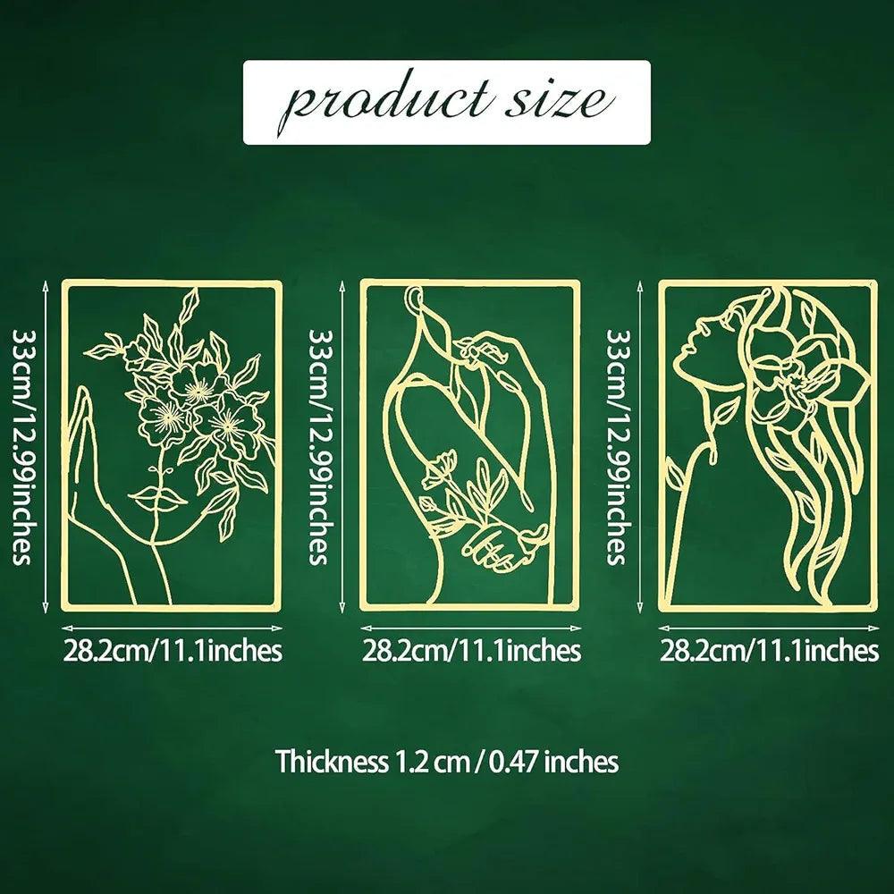 N I CREATIONS wall art set featuring elegant floral and portrait designs with precise dimensions