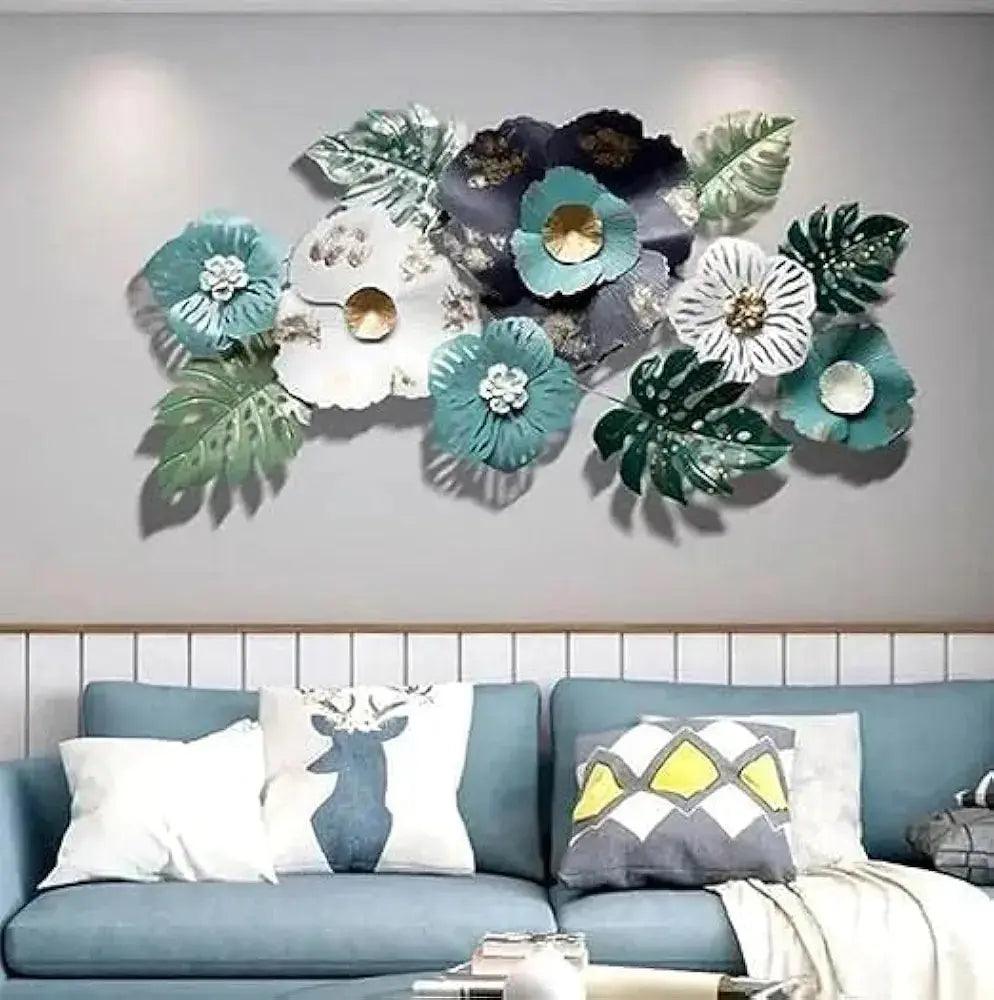 Colorful floral wall art featuring 3D flowers and leaves for modern home decor