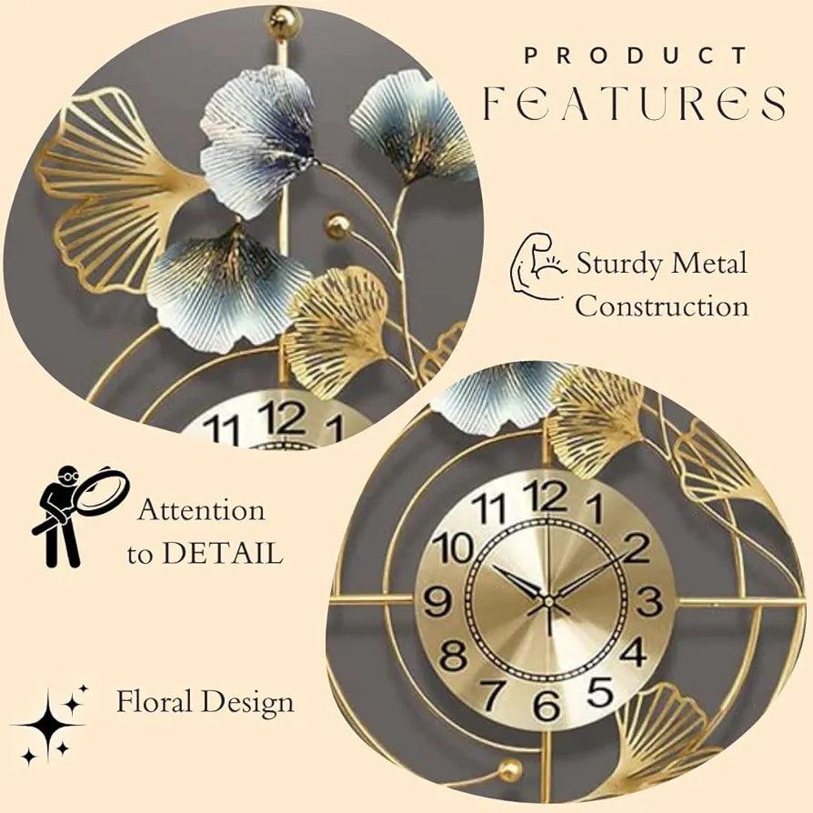 Elegant wall clock with floral design and sturdy metal construction for stylish home decor