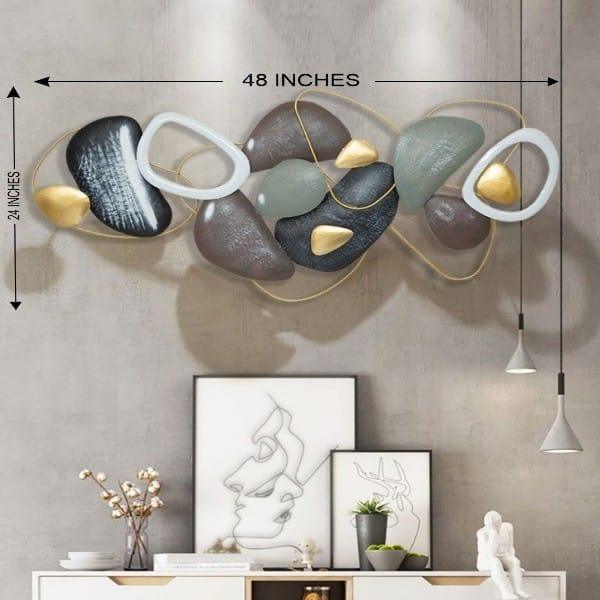Abstract wall decor by N I CREATIONS, 48 inches wide, featuring colorful stones and elegant gold accents