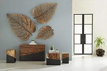 N I CREATIONS Wall decor leaf set featuring large decorative leaves in a modern living room setting