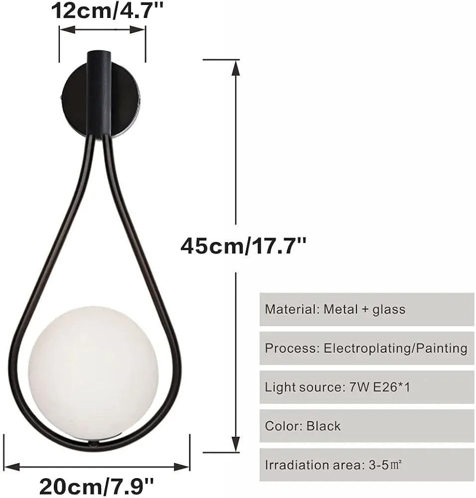 N I CREATIONS modern black wall lamp with a teardrop design and glass globe for stylish home decor