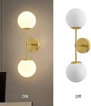 Modern N I CREATIONS wall lamp with dual glass globes in on and off states for stylish home decor