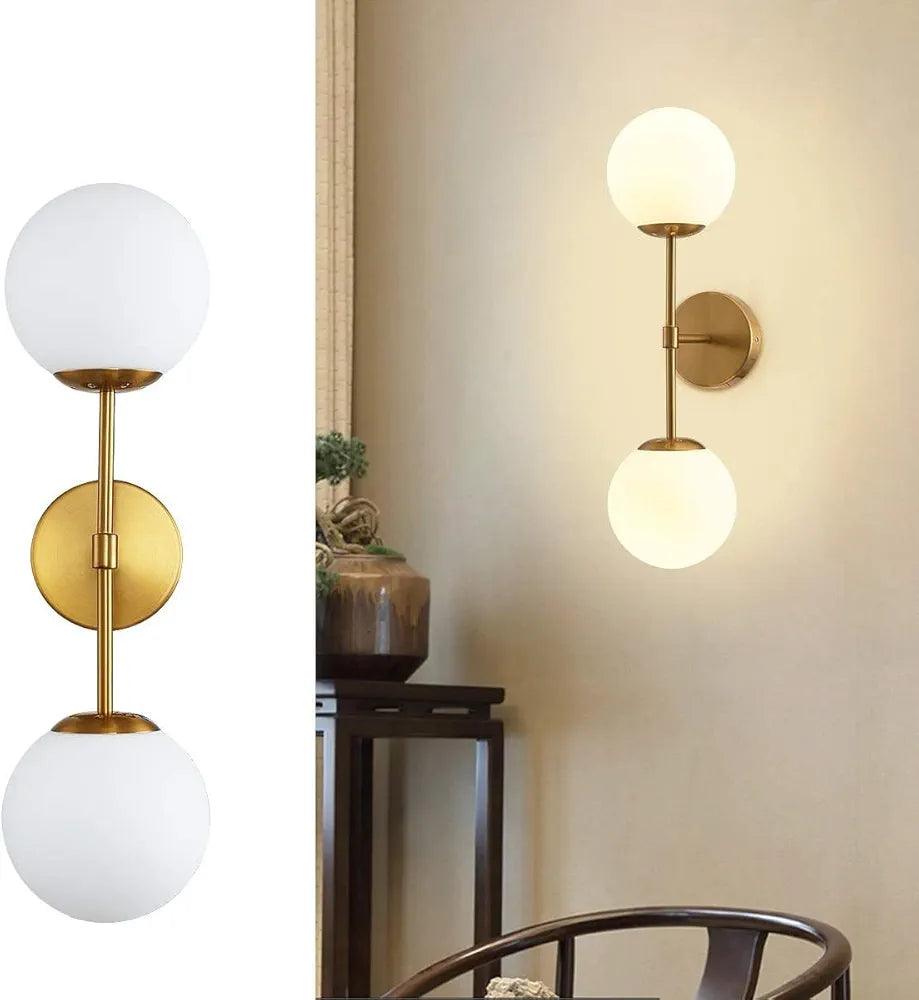 N I CREATIONS modern wall lamp with two frosted globes and a gold finish for stylish home decor