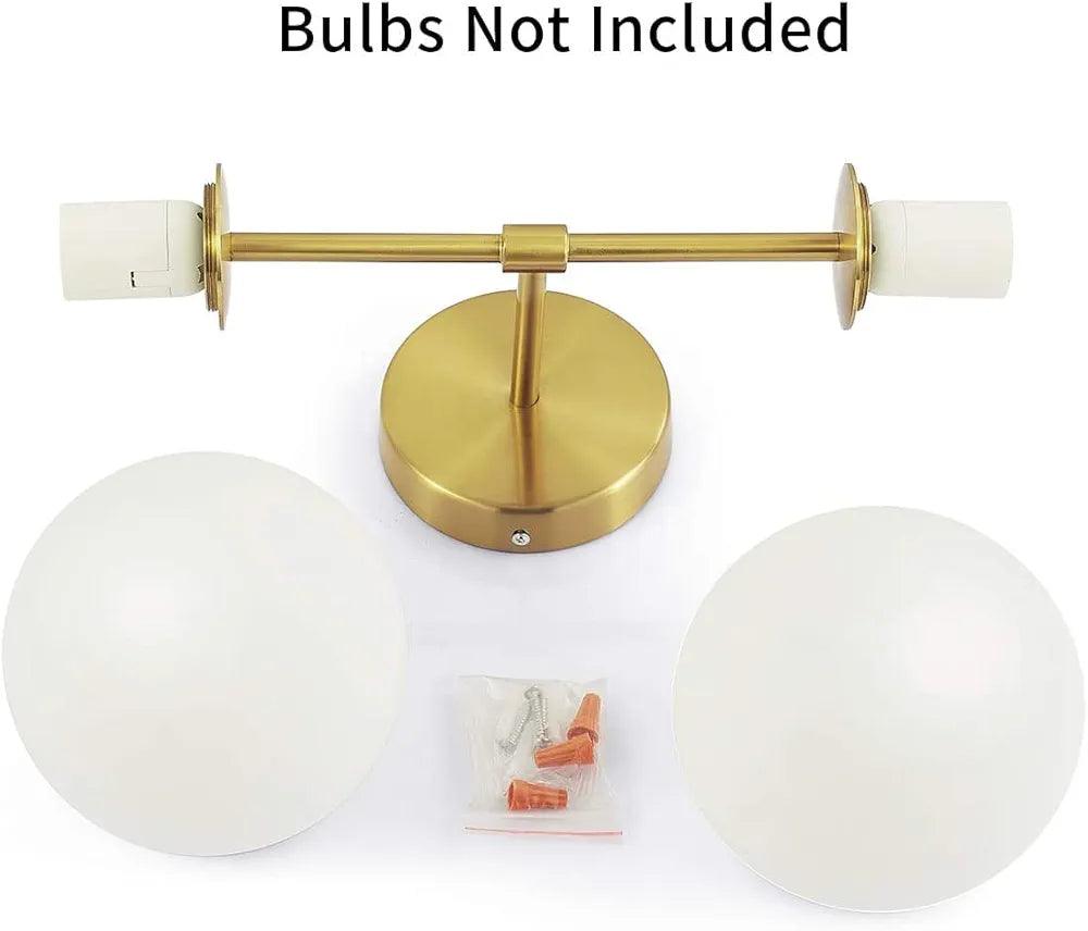 N I CREATIONS wall lamp with dual white globes and a round gold base for stylish home decor