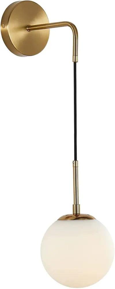 N I CREATIONS modern wall lamp with a gold finish and white glass globe shade