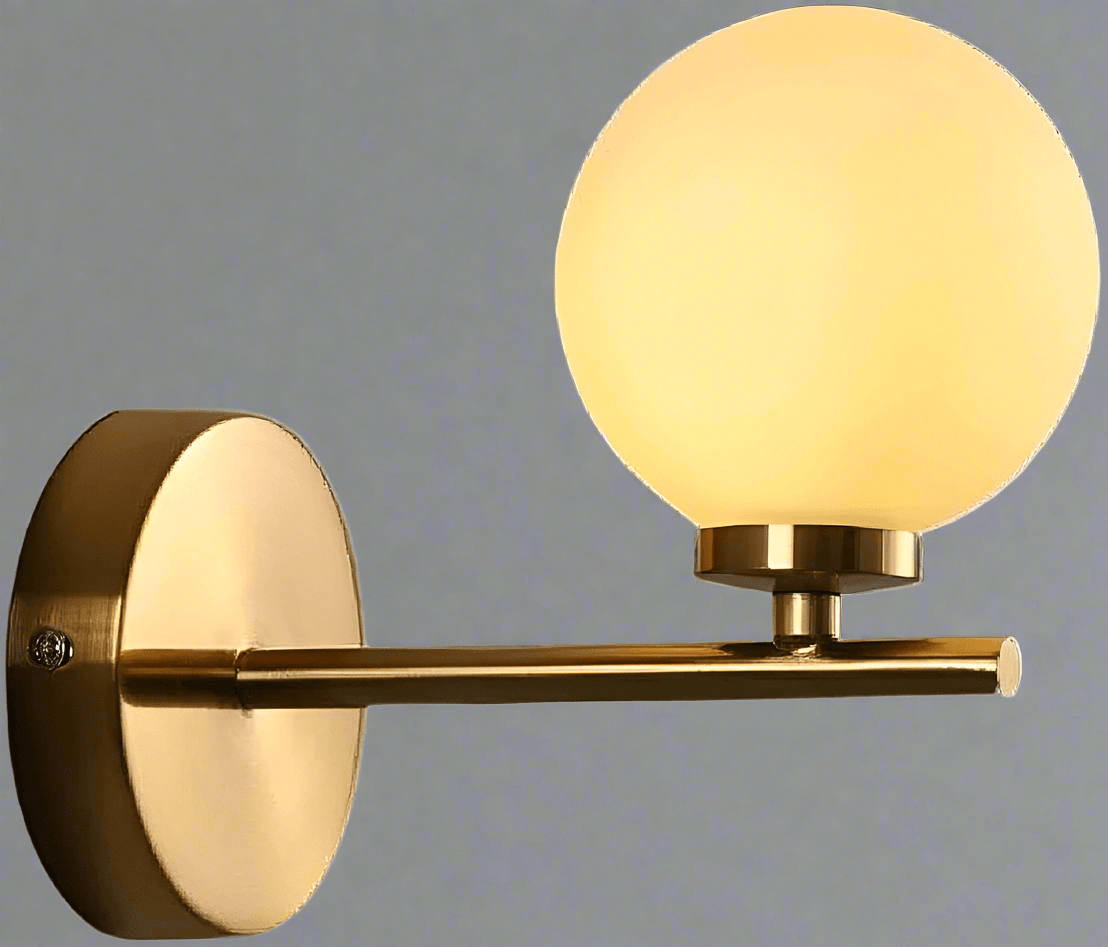 N I CREATIONS elegant wall lamp with a golden finish and round glass shade for modern home decor