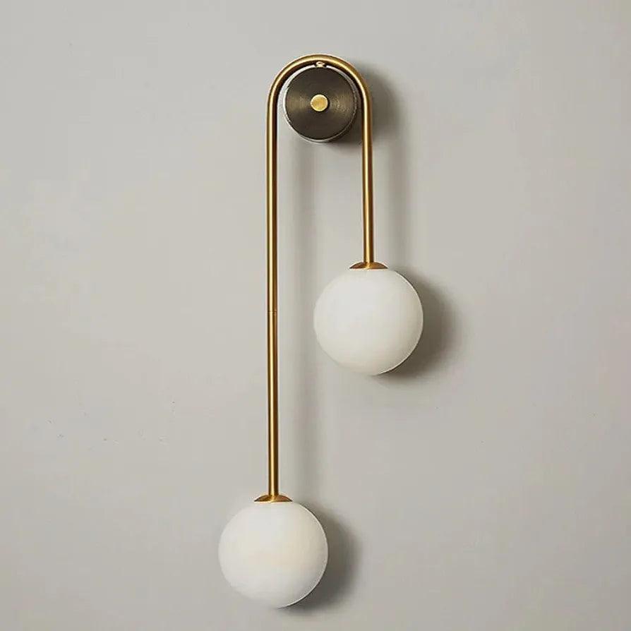 N I CREATIONS modern wall lamp light with two glass orbs and a sleek gold finish