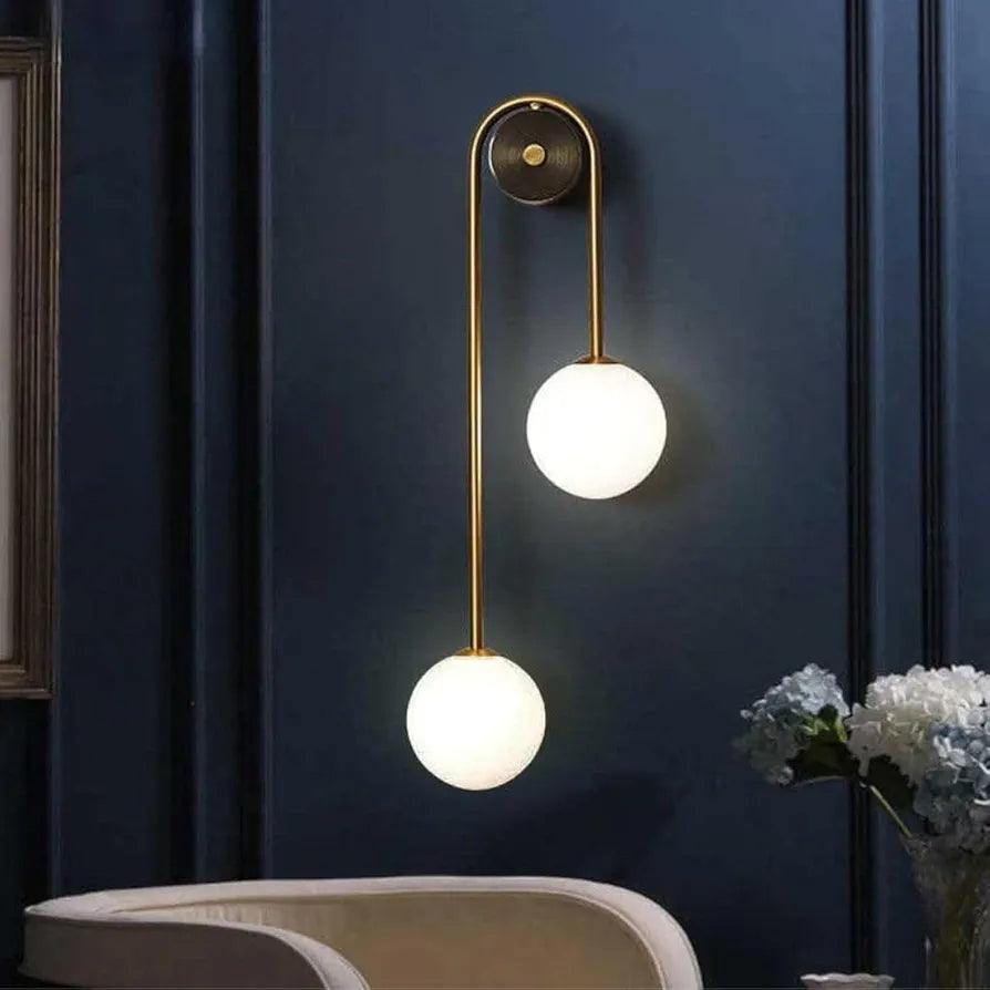 N I CREATIONS elegant wall lamp light with gold design and two frosted globes for stylish home decor