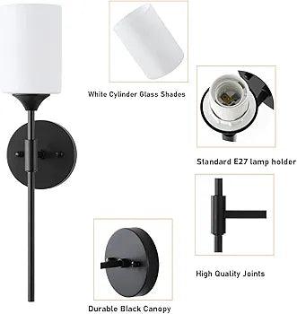 N I CREATIONS wall light with white glass shade and durable black canopy for modern home decor