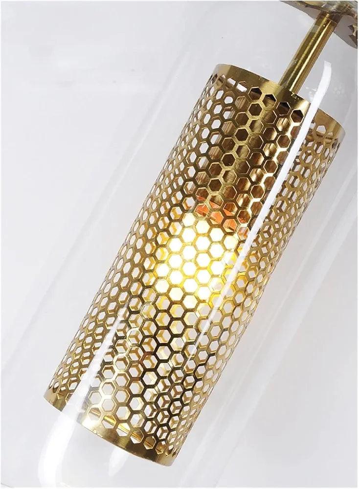 Elegant N I CREATIONS wall light lamp with a hexagonal design and warm glowing bulb