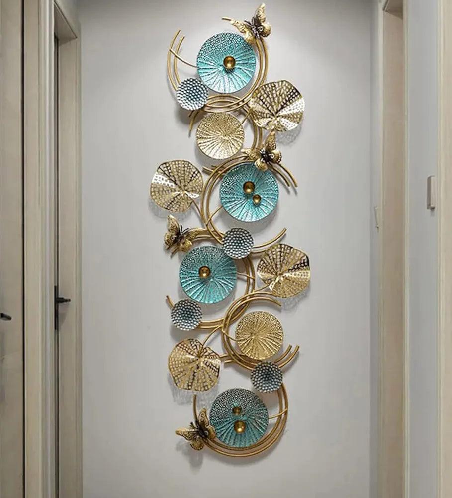 N I CREATIONS wall sculpture featuring decorative circles in blue and gold for elegant home decor
