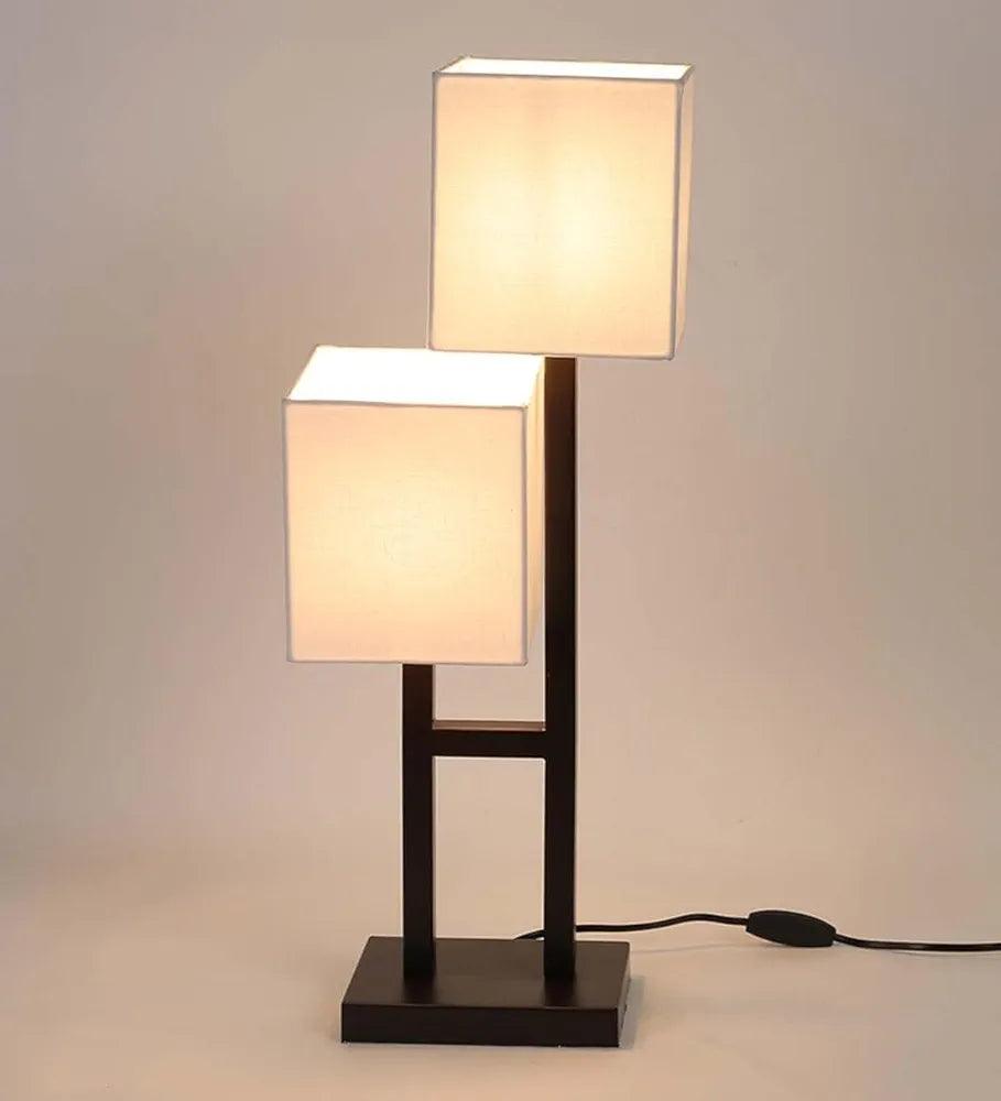Modern wooden decorative lamp with two square shades for stylish home illumination