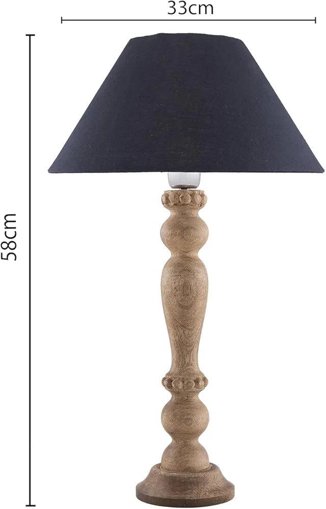 Elegant wooden table lamp with a textured base and black fabric shade for home decor