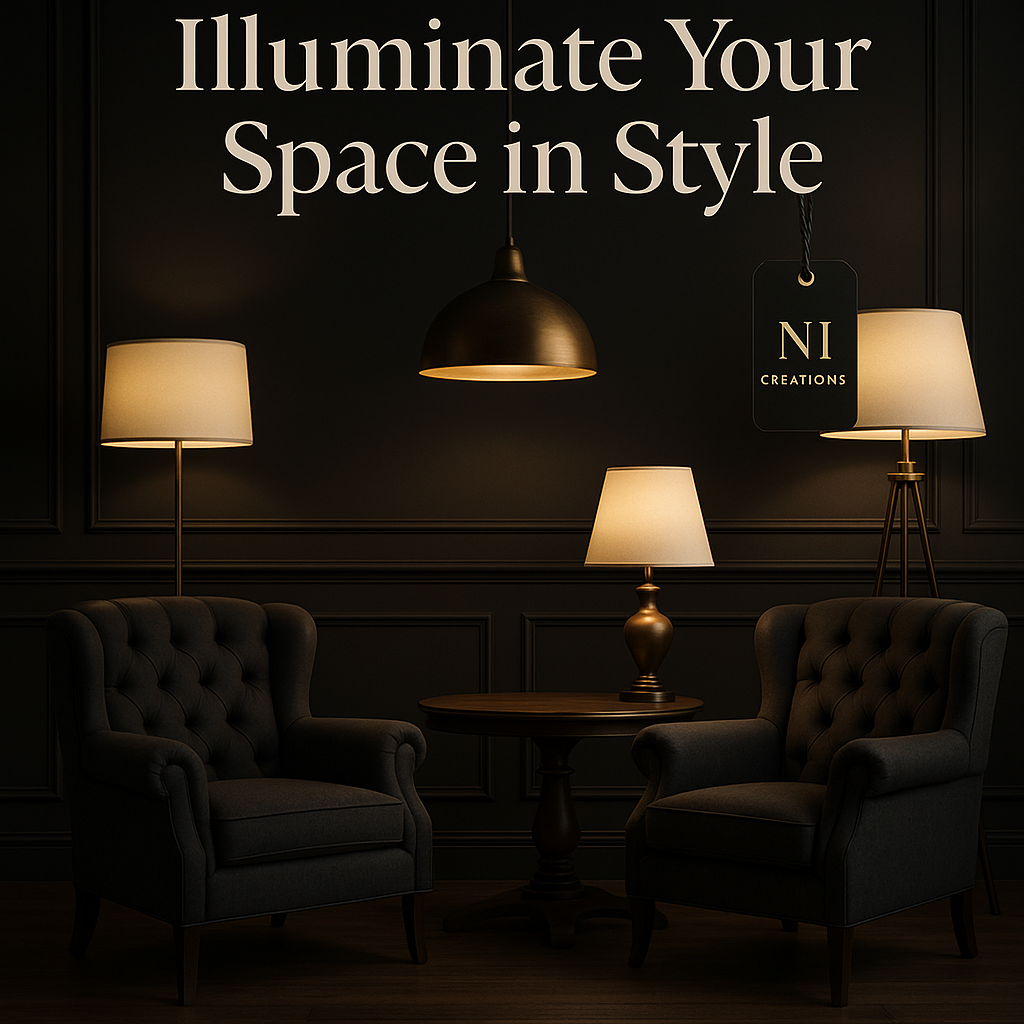 A modern living room featuring a designer arc floor lamp and soft ceiling lighting - Lamps & Lighting by N I CREATIONS