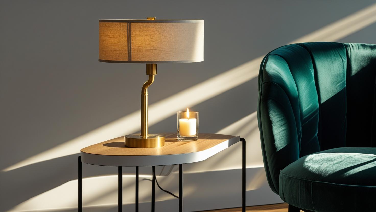Minimal end table beside armchair with decor – N I CREATIONS