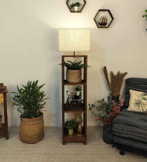 Shelf floor lamp with built-in storage and soft lighting – a functional luxury piece by N I CREATIONS™