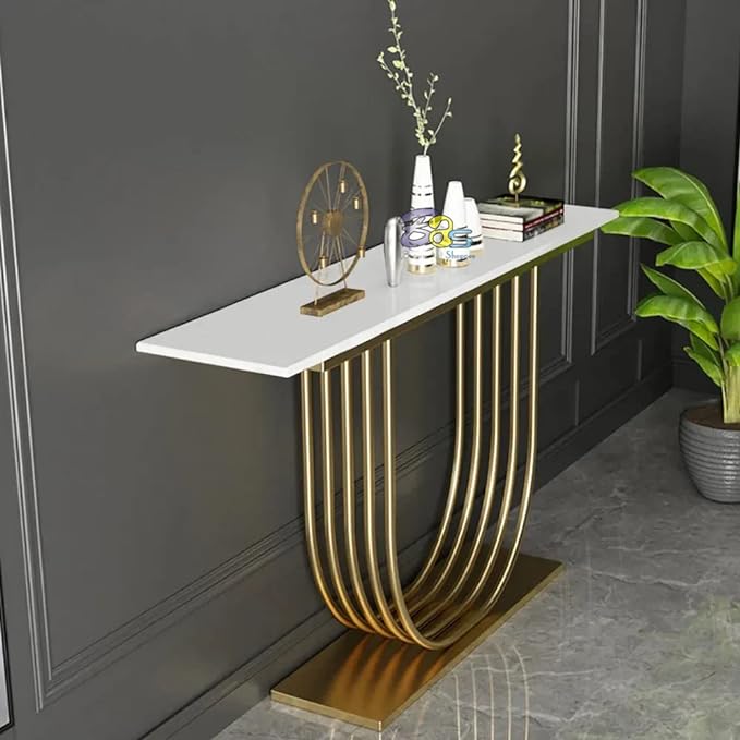 Slim console table in entryway with wall mirror and decor – N I CREATIONS