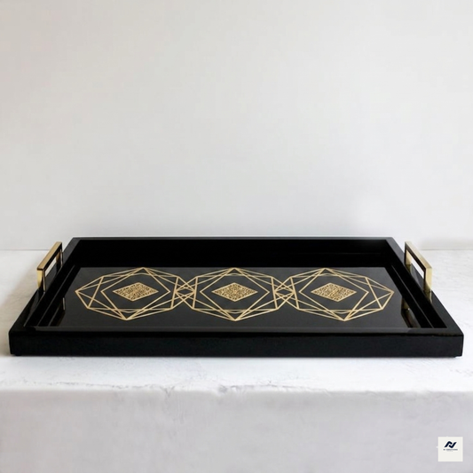 Luxury Black & Gold Geometric Serving Tray – Premium Decorative Metal Serving Tray